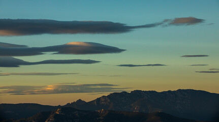 Sunset and wind clouds in La Garrotxa, Girona, Spain