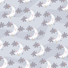 cute crescent moon pattern decorated with clouds around. pattern For valentine, print, 
packaging, decoration, wallpaper and design, case phone, bed cover, pajamas, child pajamas