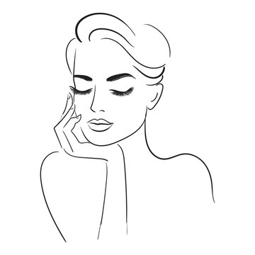 recommend clip art: Portrait of a beautiful woman.Beauty Logo illustration. Hand drawing style.