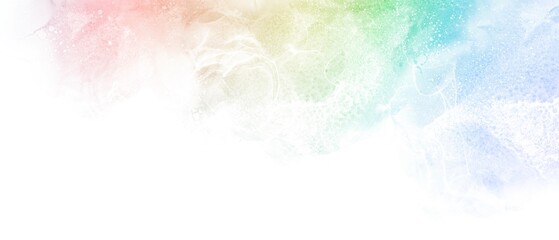 Fototapeta na wymiar 春夏用アルコールインクアート抽象テンプレート）虹色のマーブル模様の波　幻想的　グラデーション　横長