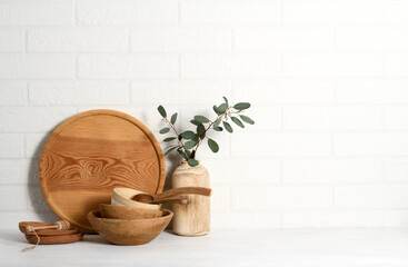 Arrangement of wooden tableware
