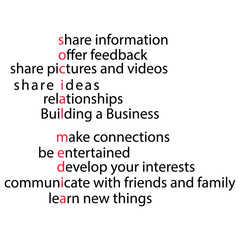 Social Media Chart stock illustration. The vector image depicts social media letter highlighted with red color