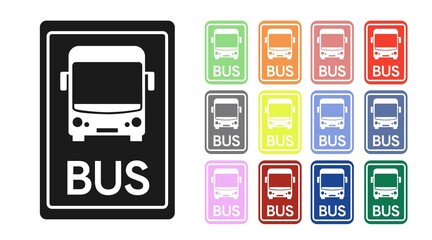 Bus Sign or Icon Set. Set of flat editable isolated illustrations