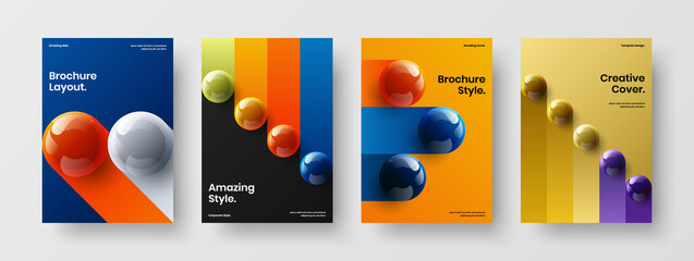 Unique placard design vector illustration collection. Colorful realistic balls handbill template bundle.