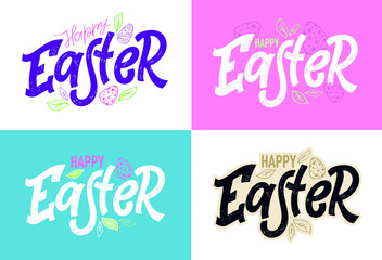 Happy Easter  - cute hand drawn doodle lettering poster. Easter label set.