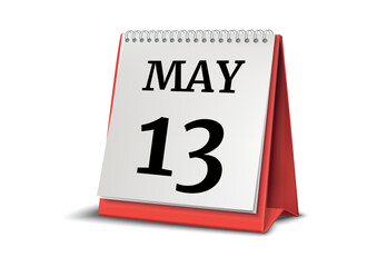 Calendar on white background. 13 May. 3D illustration.