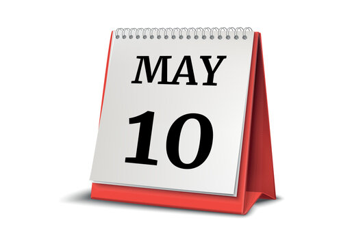 Calendar on white background. 10 May. 3D illustration.