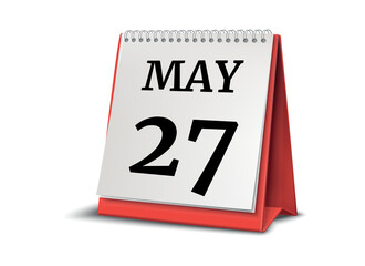 Calendar on white background. 27 May. 3D illustration.