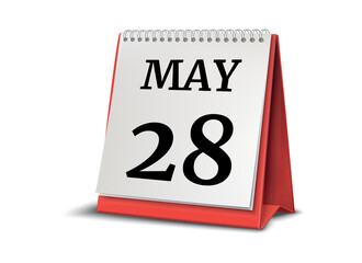 Calendar on white background. 28 May. 3D illustration.