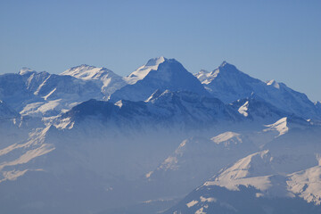 Fototapeta na wymiar Famous mountain range Eiger, Monch and Jungfrau in winter.