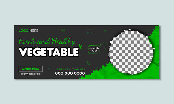 Fresh vegetable social media facebook cover and web banner design, Facebook cover banner food advertising discount sale offer, Delicious breakfast social media facebook cover and web banner template