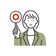 回答札を持つ若いビジネスウーマン　まる札