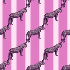 Leopard seamless pattern. Vintage wildlife animals background. © Purple_Lamp