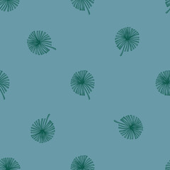 Fan palm leaves seamless pattern on. Vintage tropical foliage in engraving style.