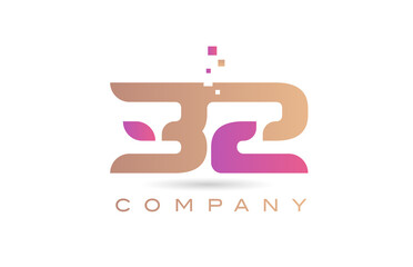 32 number icon logo for company and business with dots design. Creative template in purple and brown color