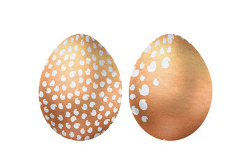 Easter fantastic eggs clip art set with abstract gold pattern on white background