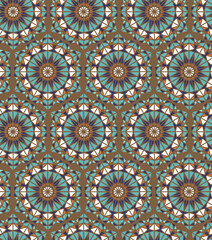 Abstract oriental seamless pattern, colorful tiles, background design - great for textiles, wallpaper, wrapping - vector design