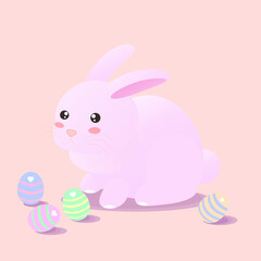 cute pink bunny with easter eggs