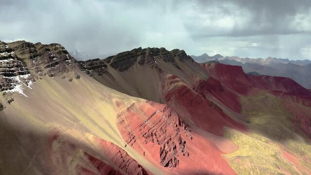Flight above the Red Valley near the Vinicunca Rainbow Mountain in Peru