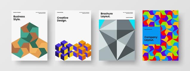 Simple company brochure design vector concept set. Trendy geometric hexagons book cover illustration composition.