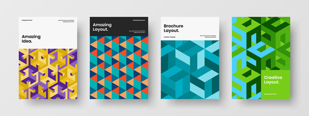 Abstract geometric pattern company identity illustration bundle. Fresh front page A4 vector design concept composition.