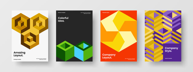 Premium mosaic shapes brochure illustration bundle. Simple catalog cover design vector template set.