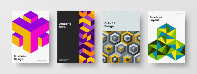 Simple banner A4 vector design concept collection. Premium geometric pattern company brochure template set.