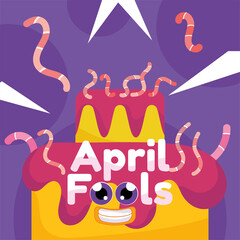 Sweet cake full of worms April fool template Vector