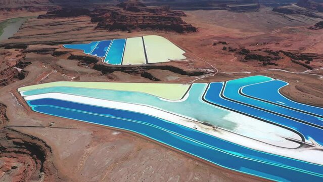 Potassium Chloride Pond Near The Canyonlands National Park In Utah - aerial drone shot