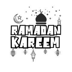 Ramadan Mubarak Greeting illustration with Islamic decoration for Ramadan wishing .

