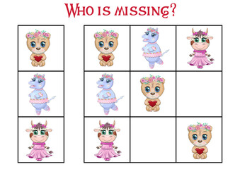 Sudoku game for children with pictures. Kids activity sheet. Cartoon animal