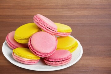 Homemade tasty sweet macaroons in different colors