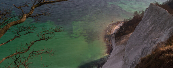 Fototapeta na wymiar Aerial view to the white chalk cliffs of Møns Klint.