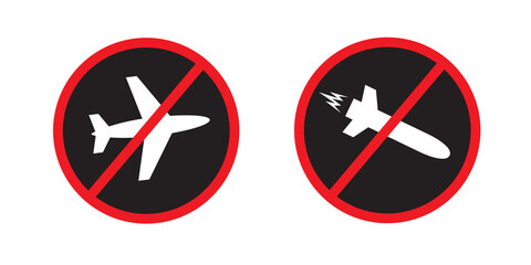 fighter plane and missile rocket is prohibited sign