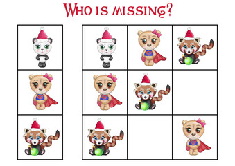 Sudoku game for children with pictures. Kids activity sheet. Cartoon animal