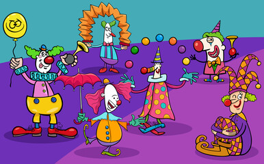 Obraz na płótnie Canvas cartoon funny circus clowns characters group