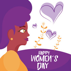 Side view of afroamerican girl Happy women day poster Vector