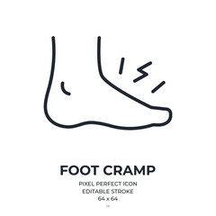Foot cramp concept editable stroke outline icon isolated on white background flat vector illustration. Pixel perfect. 64 x 64.
