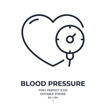 Blood pressure editable stroke outline icon isolated on white background flat vector illustration. Pixel perfect. 64 x 64.