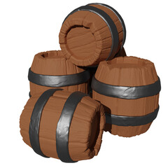 three old barrels of low poly models for the game isolated white 3d render