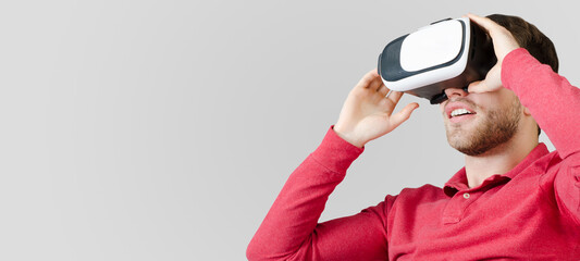 Man with virtual reality glasses. Metaversum idea