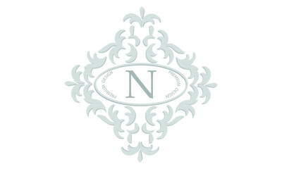 Floral monogram with the letter N of the center for postcards, invitations, menus, labels. Graphic design of pages, business sign, boutiques, cafes, hotels, wedding invitations.