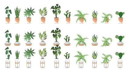 Big Set Plants planted in indoor pots to decorate the house vector , isolated on white background ,  Flat cartoon flat style. illustration Vector EPS 10