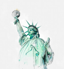 Watercolor painting illustration of Statue of Liberty - obrazy, fototapety, plakaty