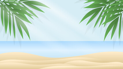 Fototapeta na wymiar Beach, ocean waves and palm trees with blue sky in summer vector , illustration Vector EPS 10