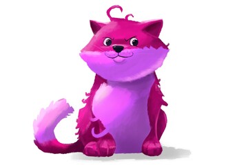 Pink cat on white background 
