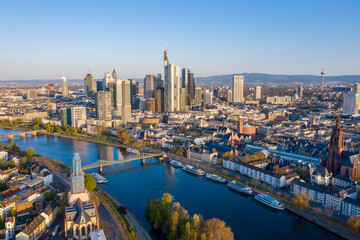 Fototapeta na wymiar Skyline of Frankfurt from drone perspective