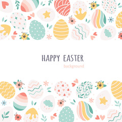 Fototapeta na wymiar Happy Easter background with painted Easter eggs. Hand drawn vector illustration