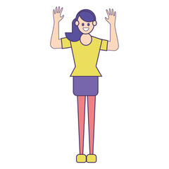 Isolated happy girl cartoon with both hands up Vector