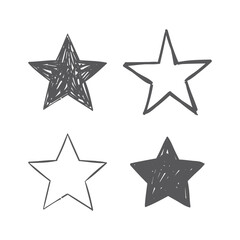 Hand drawn star icons. Set of doodle stars.
